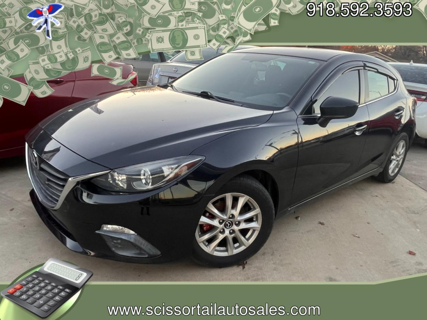 2014 BLACK MAZDA MAZDA3 I TOURING W/S i Touring AT 5-Door (3MZBM1L75EM) with an 2.0L L4 DOHC 16V engine, 6-Speed Automatic transmission, located at 8101 E. Skelly Dr., Tulsa, OK, 74129, (918) 592-3593, 36.121891, -95.888802 - Photo#0